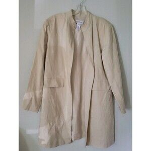 Size 14p Vintage JG Hook Linen  Beige Long Open Nehru Jacket Lined Side Slit